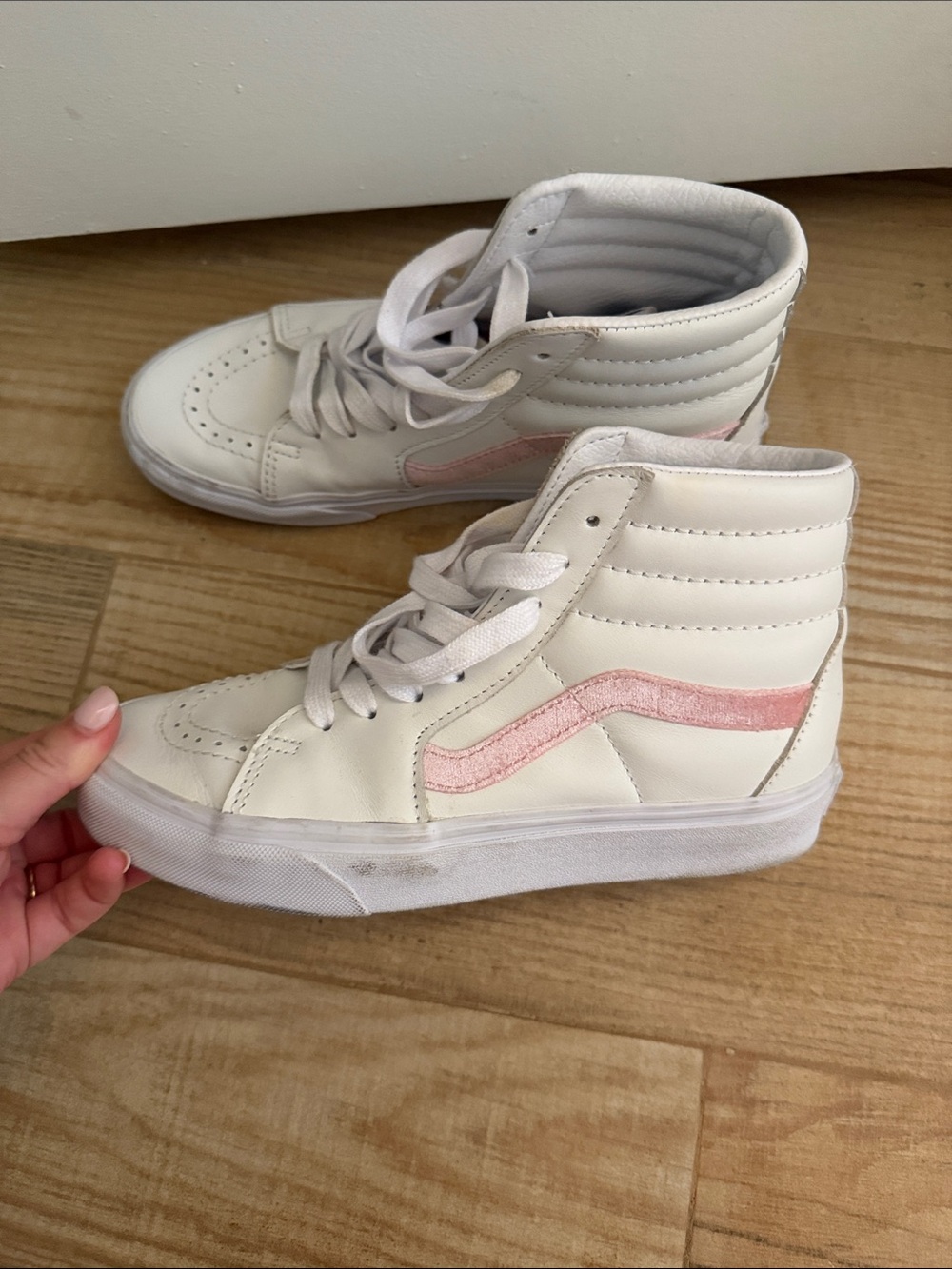 Vans White High-Top Sneakers with Pink Side Stripe
